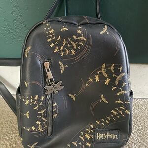 Harry Potter Black Mini Backpack with Golden Winged Key Motif